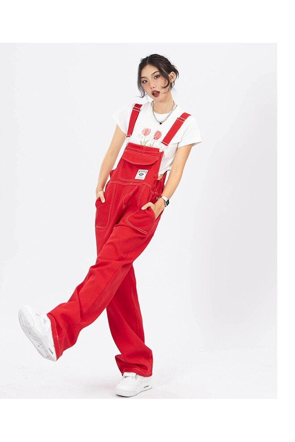 Fall Red Suspender Jeans