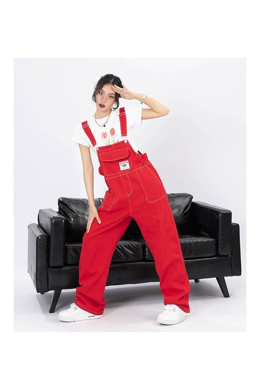 Fall Red Suspender Jeans