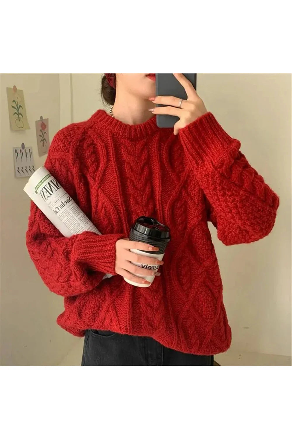 Fall Red Twist Knit Preppy Sweater