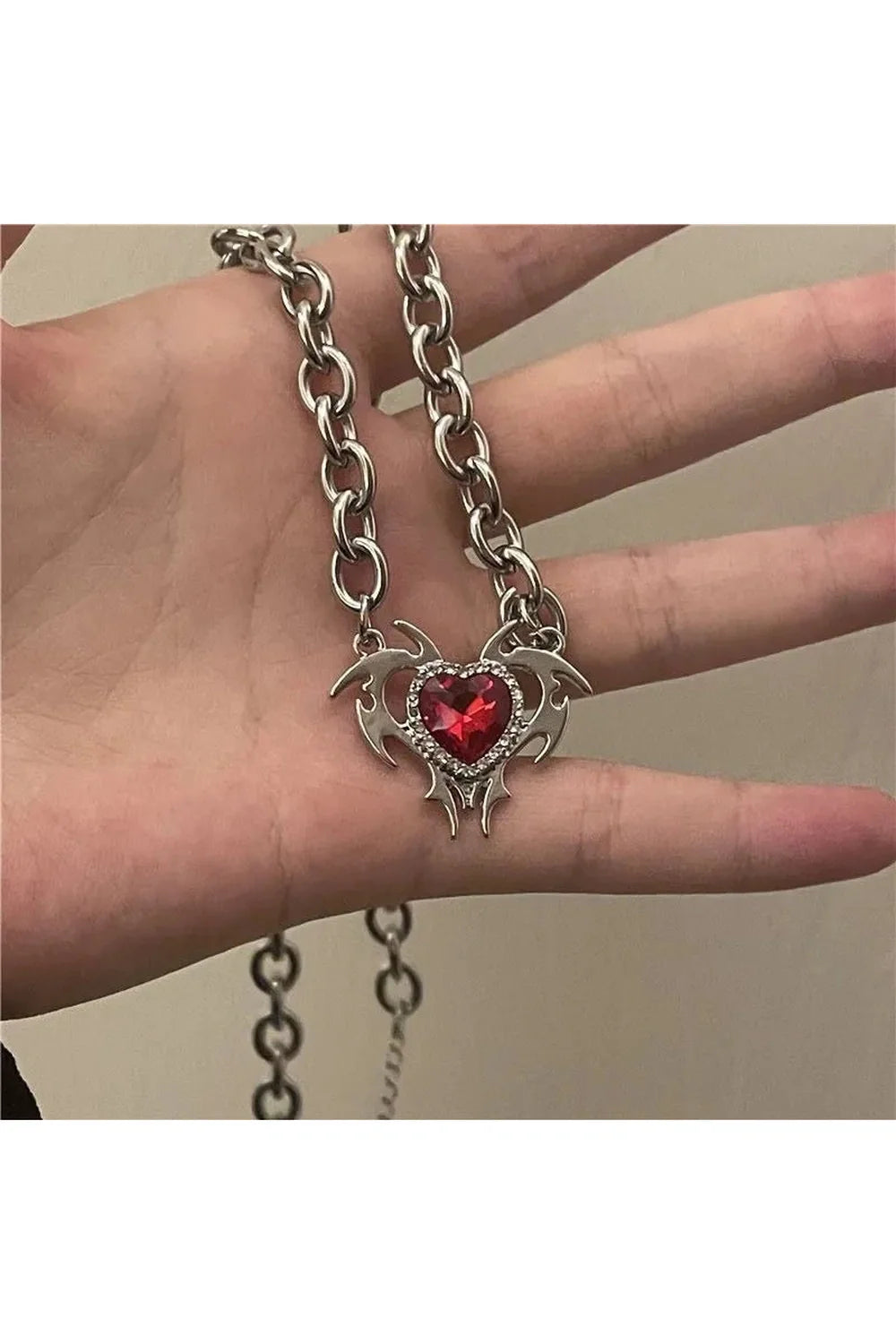 Red Zircon Love Thick Chain Necklace