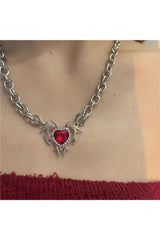 Red Zircon Love Thick Chain Necklace