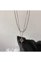 Red Zircon Rose Layered Necklace