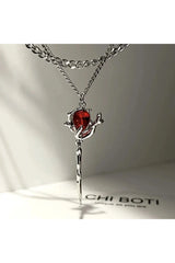 Red Zircon Rose Layered Necklace