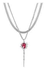 Red Zircon Rose Layered Necklace