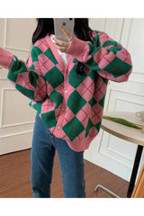 Fall Retro Argyle Knit Cardigan