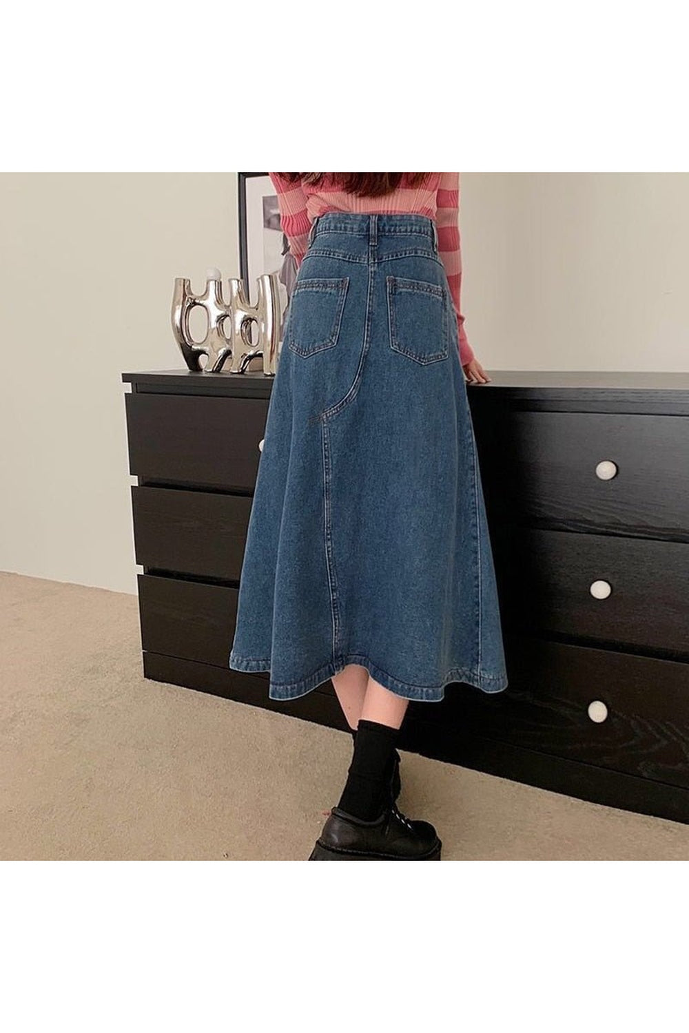 Retro Blue Denim Long Skirt