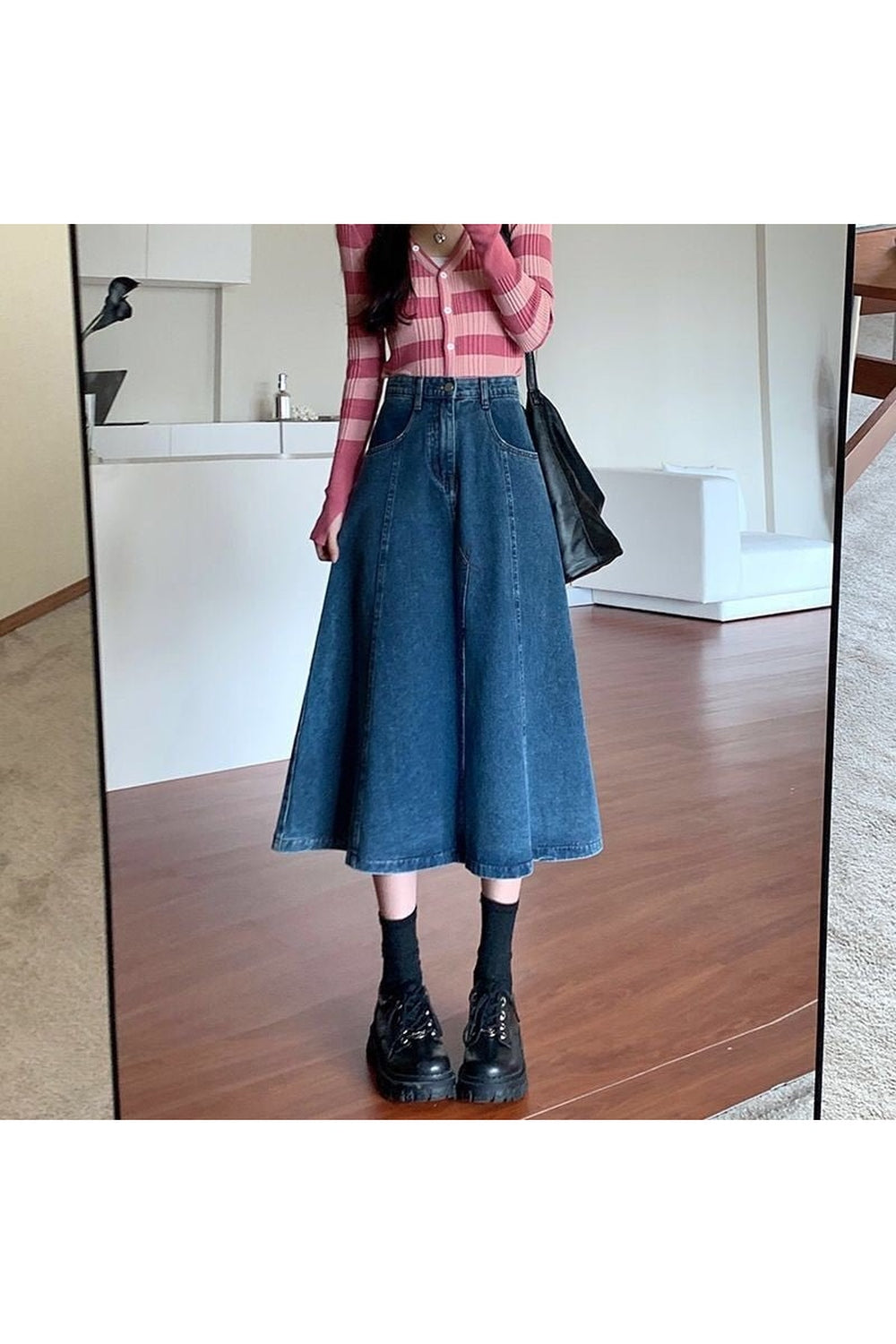 Retro Blue Denim Long Skirt