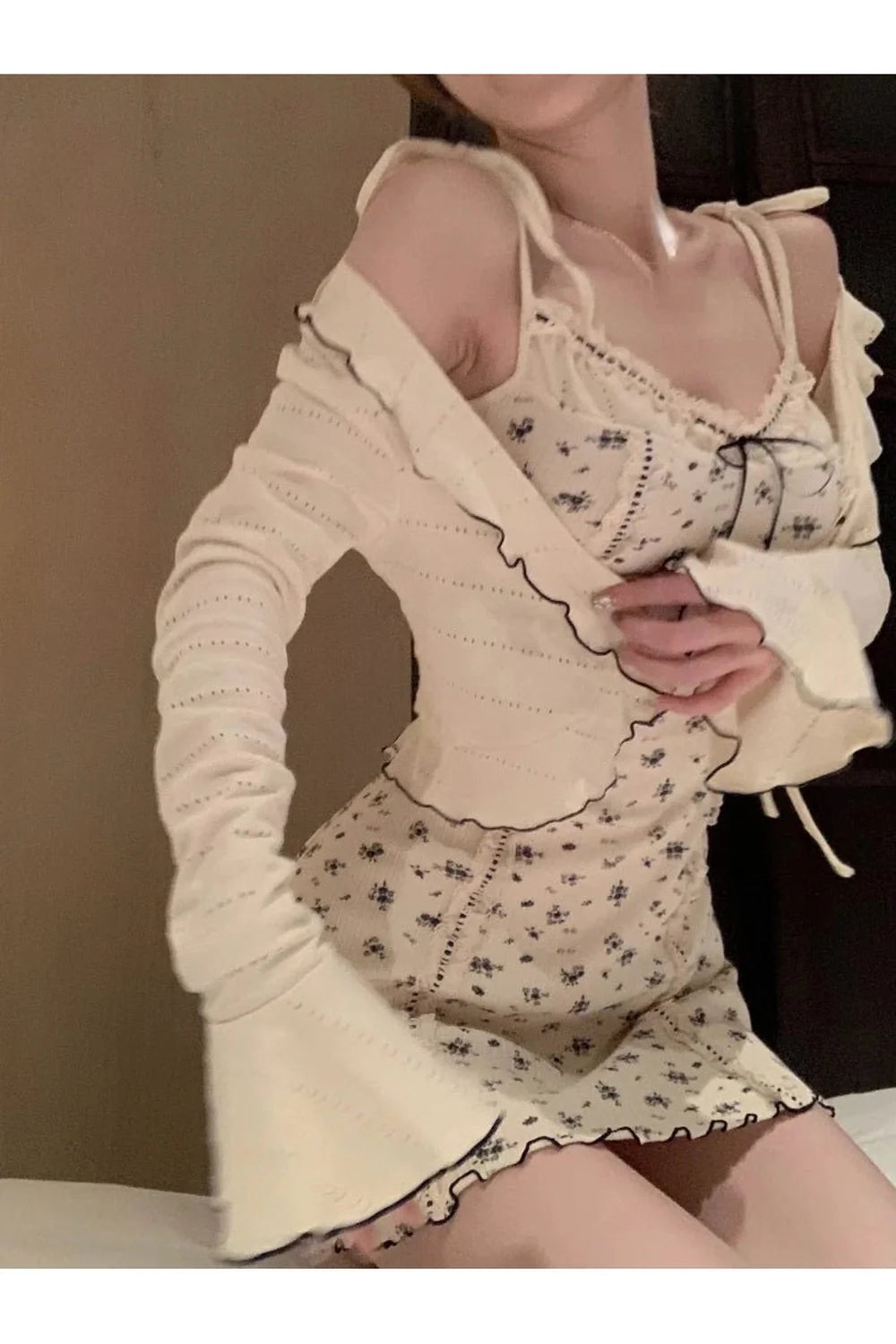 Ensemble robe fleurie à nœud rétro