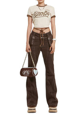 Fall Retro Brown High Waist Jeans