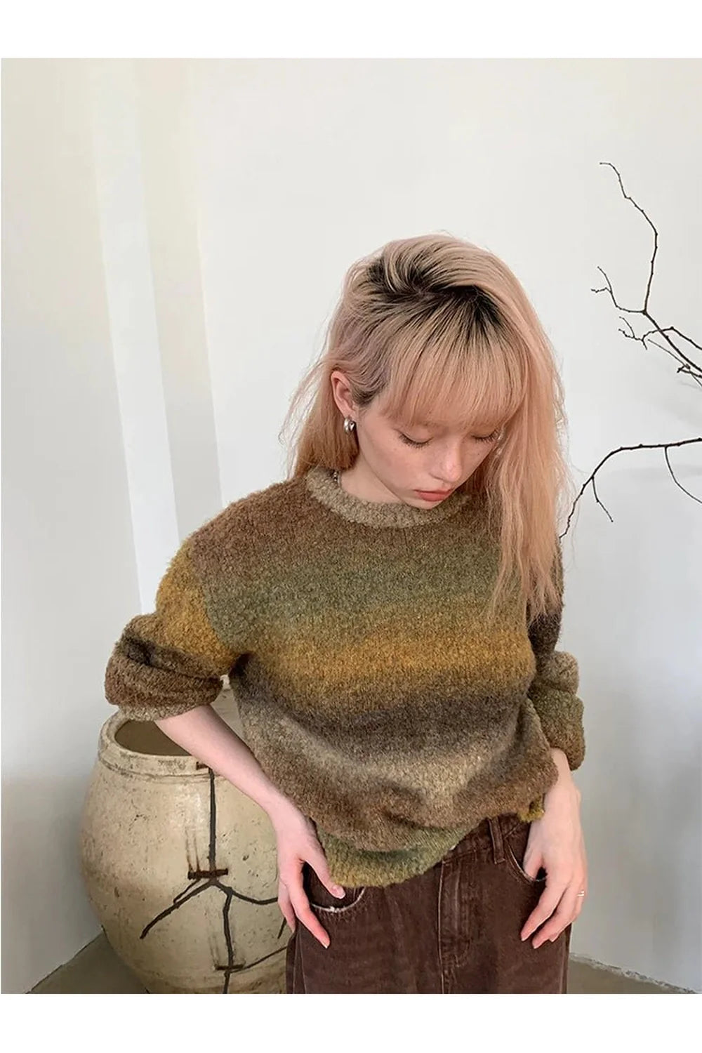 Fall Retro Gradient Knit Sweater