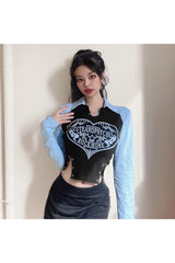 Retro Irregular Long Sleeve Crop Top