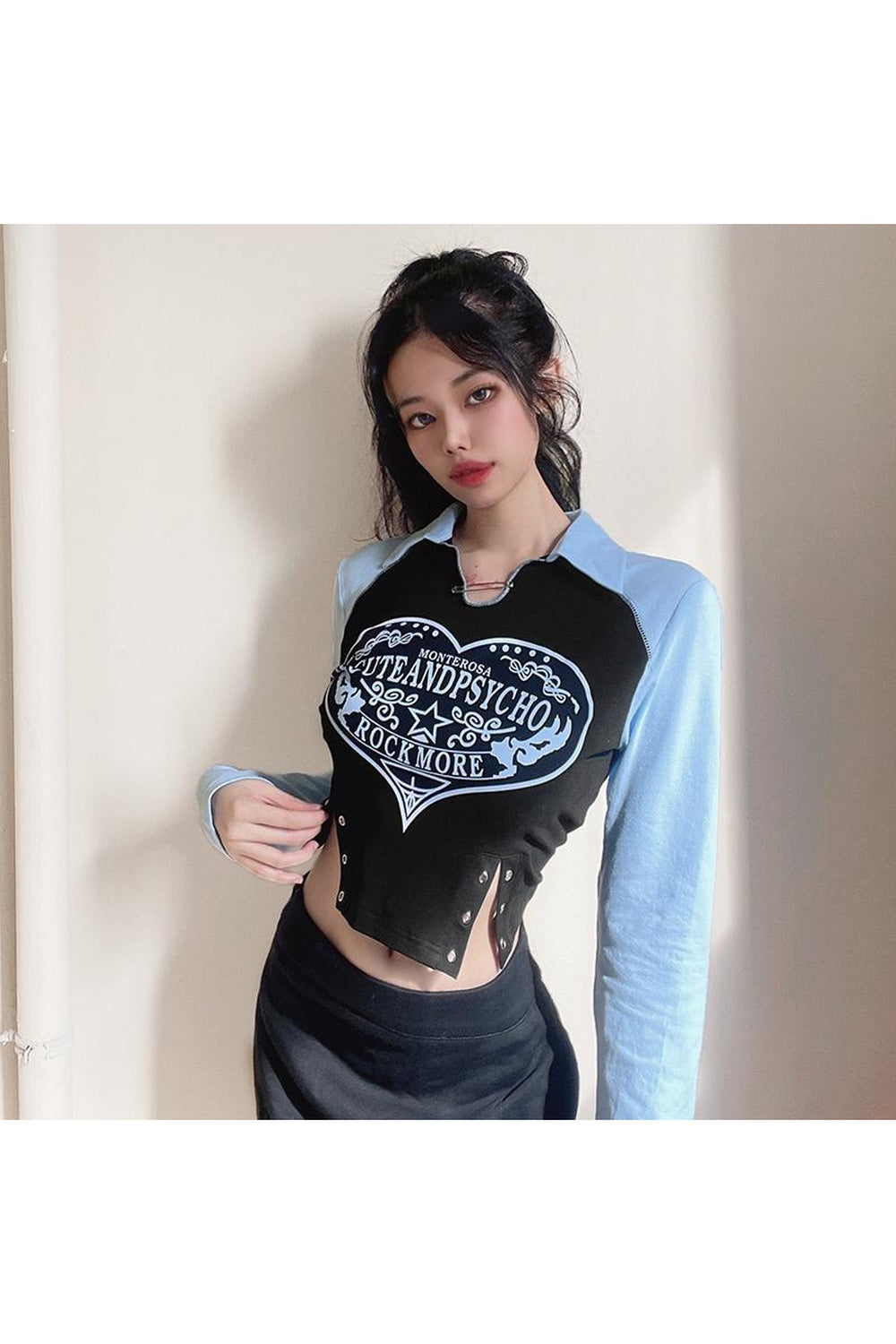 Retro Irregular Long Sleeve Crop Top