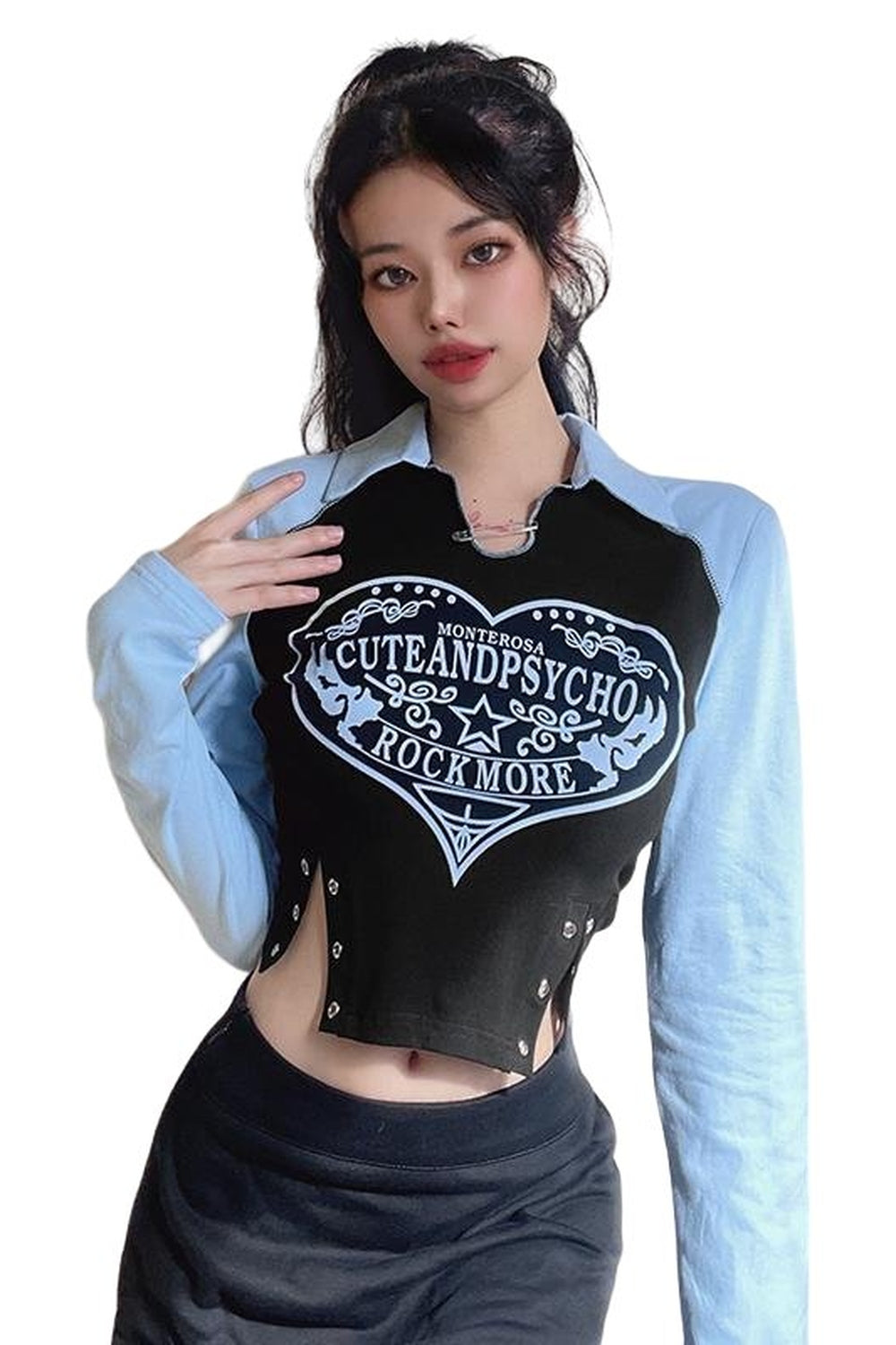 Retro Irregular Long Sleeve Crop Top