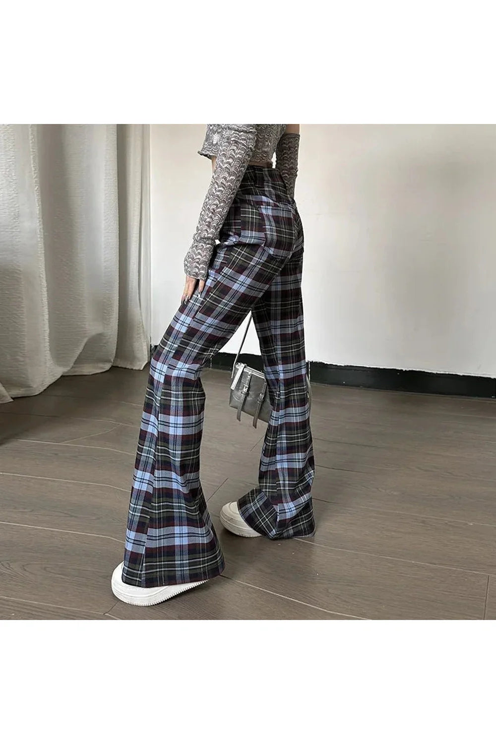 Retro Plaid Flare Pants