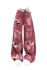 Retro Rose Distressed Baggy Jeans