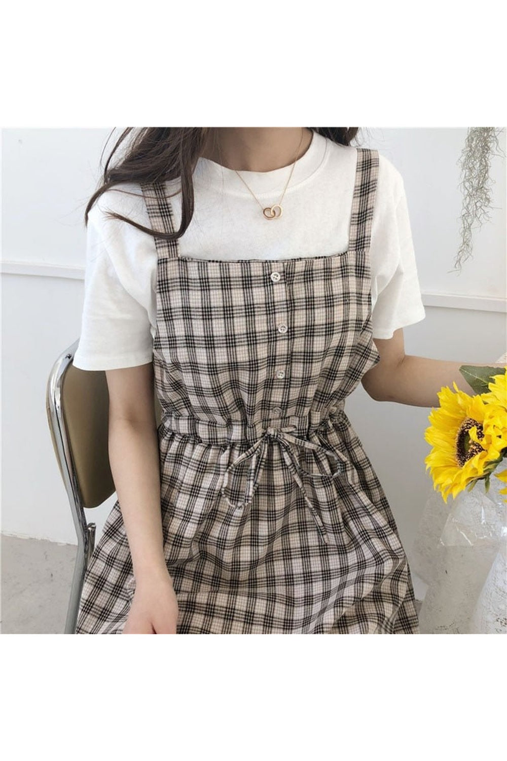 Retro Spaghetti Strap Plaid Dress