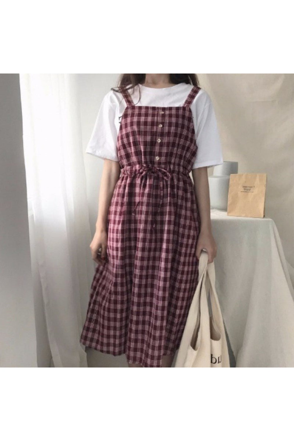 Retro Spaghetti Strap Plaid Dress