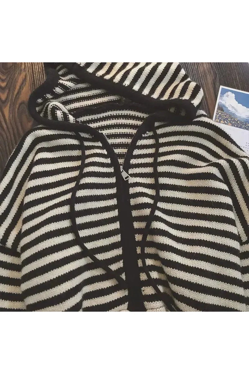 Fall Retro Striped Knit Hoodie