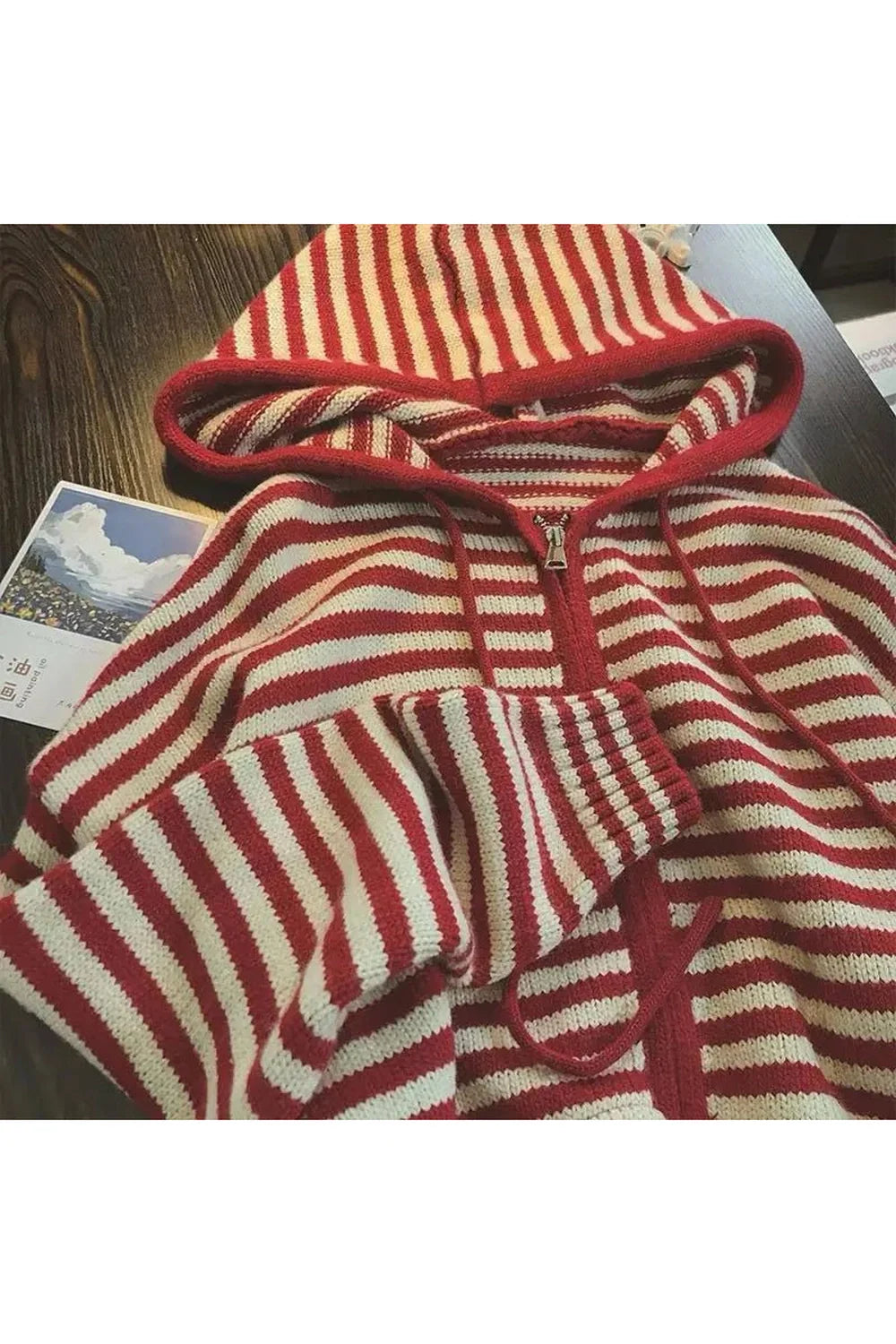 Fall Retro Striped Knit Hoodie