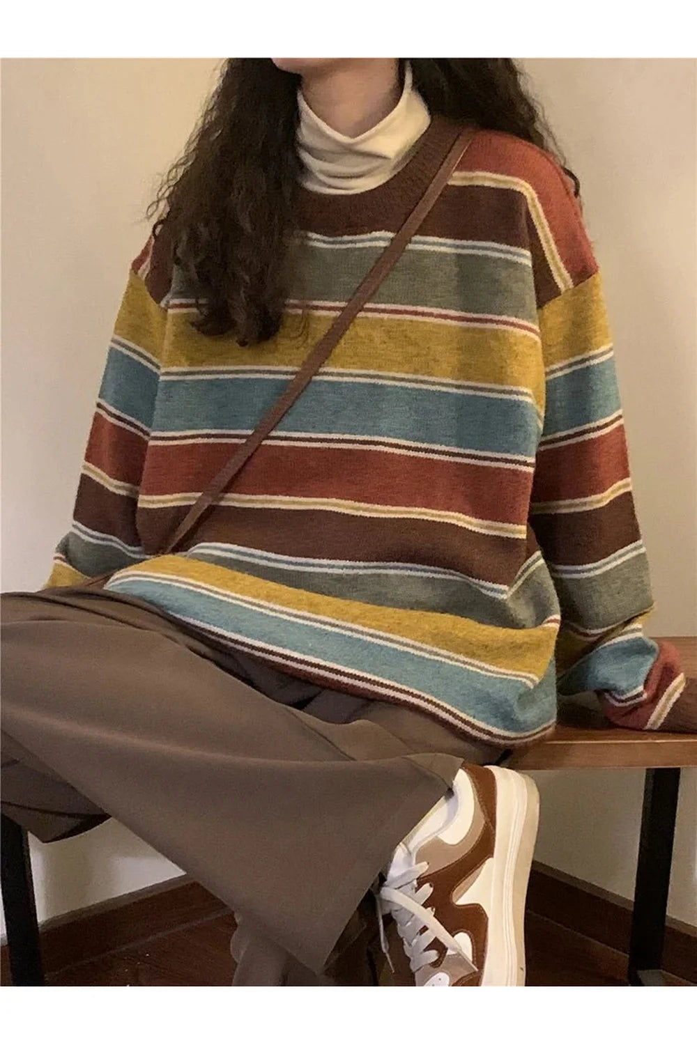 Fall Retro Striped Slouchy Sweater