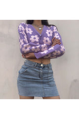 Fall Retro Vintage Flower Cardigan