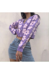 Fall Retro Vintage Flower Cardigan