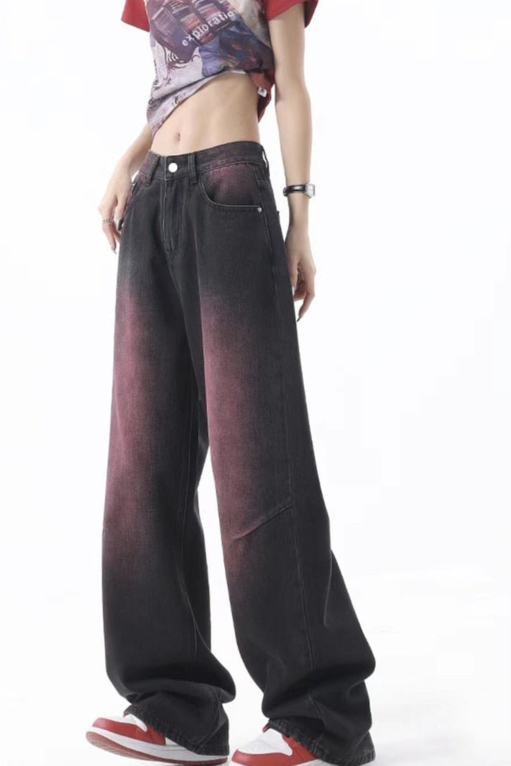 Fall Retro Wide Leg Purple Jeans