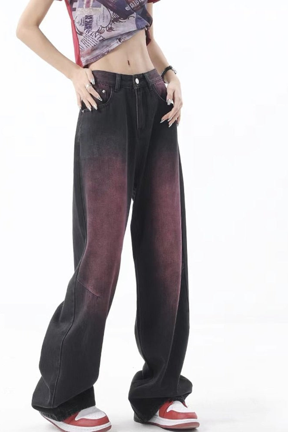 Fall Retro Wide Leg Purple Jeans