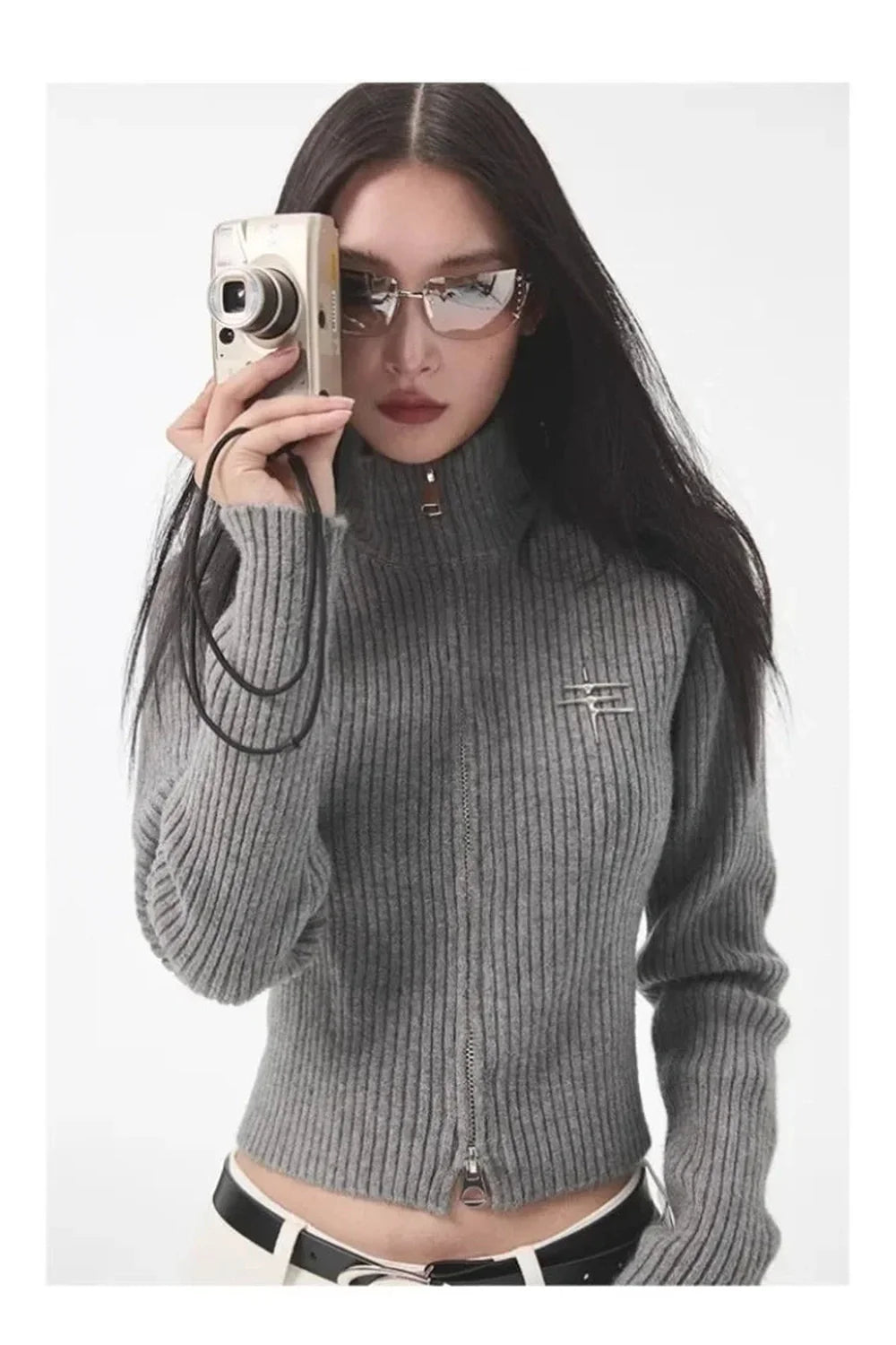 Fall Ribbed Zip-Up Turtleneck Sweater