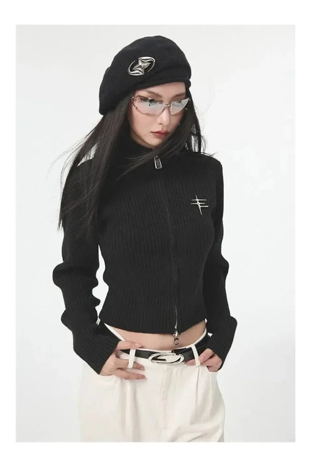 Fall Ribbed Zip-Up Turtleneck Sweater