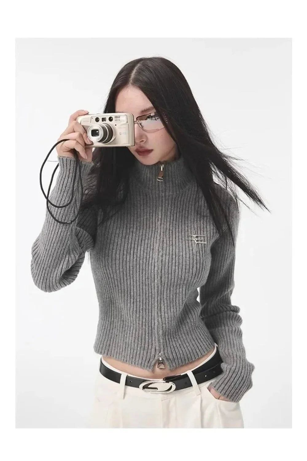 Fall Ribbed Zip-Up Turtleneck Sweater