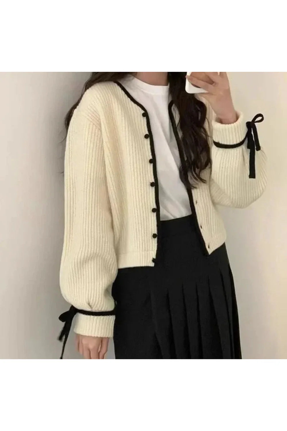 Cardigan boutonné avec ruban