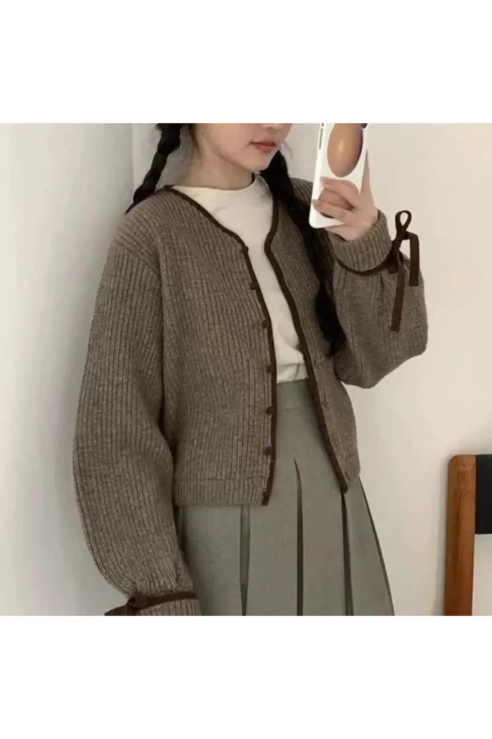 Cardigan boutonné avec ruban