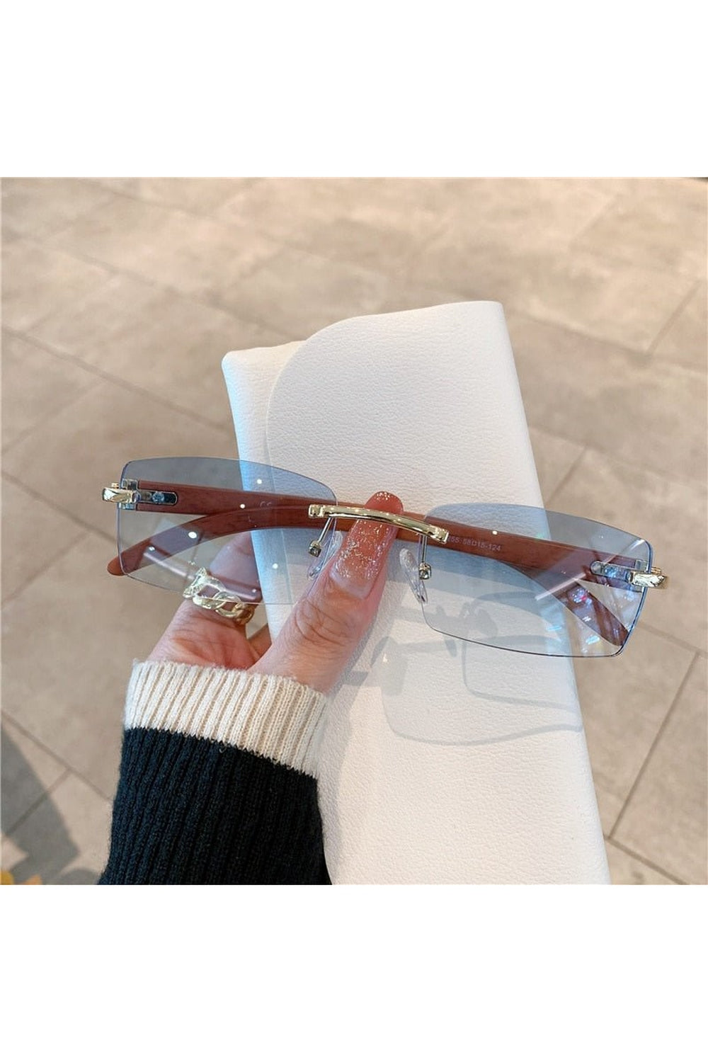 Rimless Wooden Pattern Sunglasses