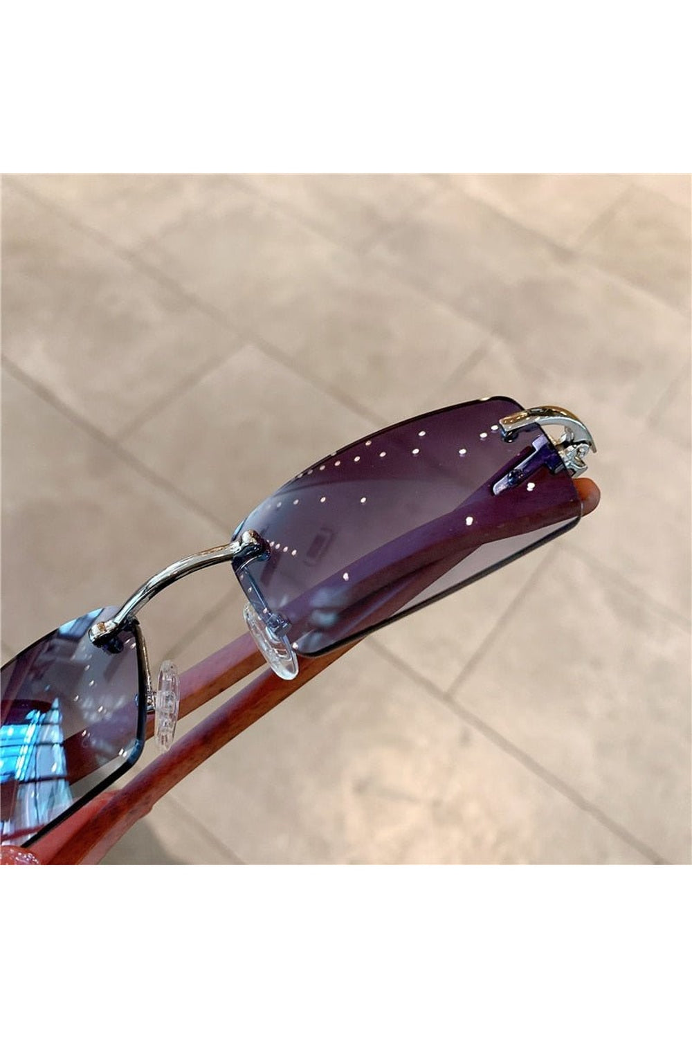 Rimless Wooden Pattern Sunglasses