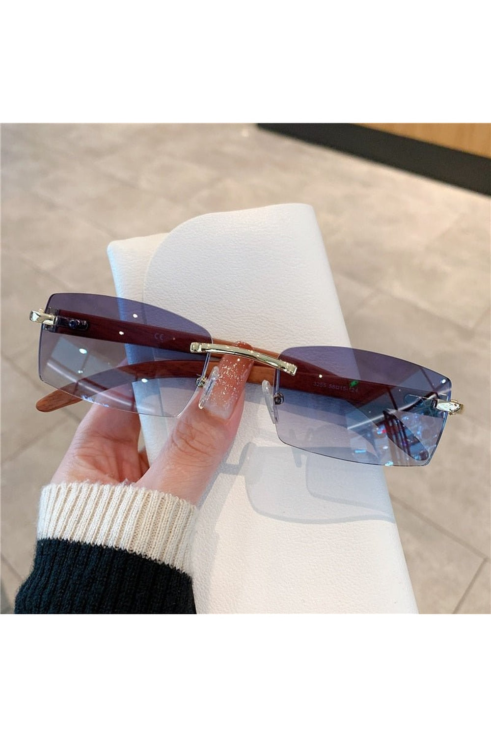 Rimless Wooden Pattern Sunglasses