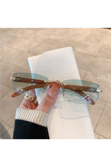 Rimless Wooden Pattern Sunglasses