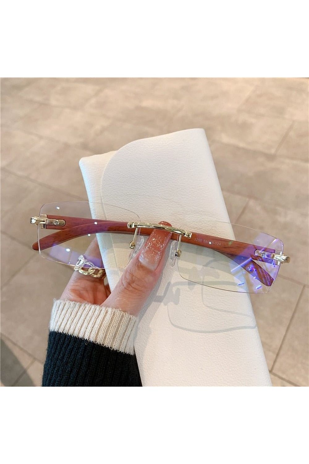 Rimless Wooden Pattern Sunglasses