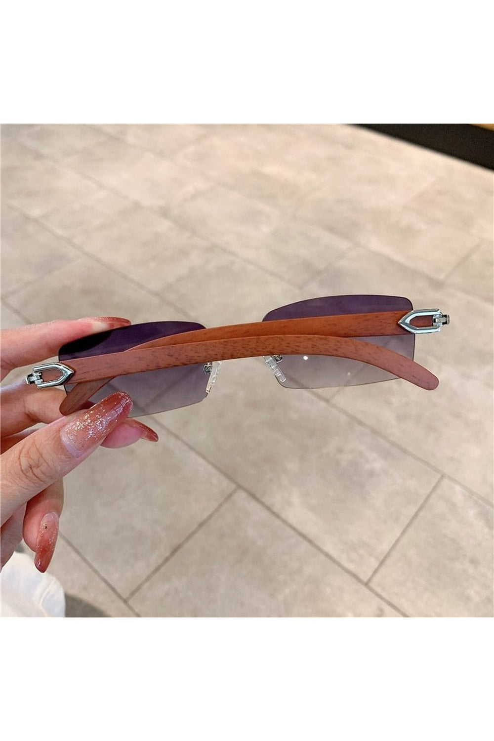 Rimless Wooden Pattern Sunglasses