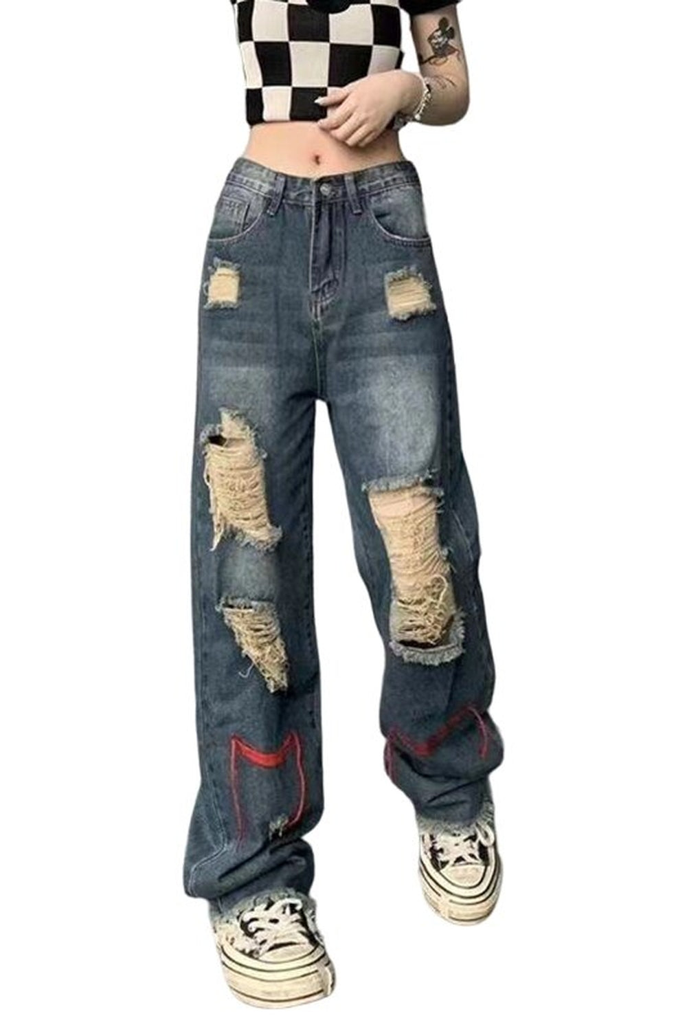 Fall Ripped High Waist Baggy Jeans