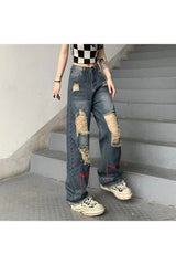 Fall Ripped High Waist Baggy Jeans