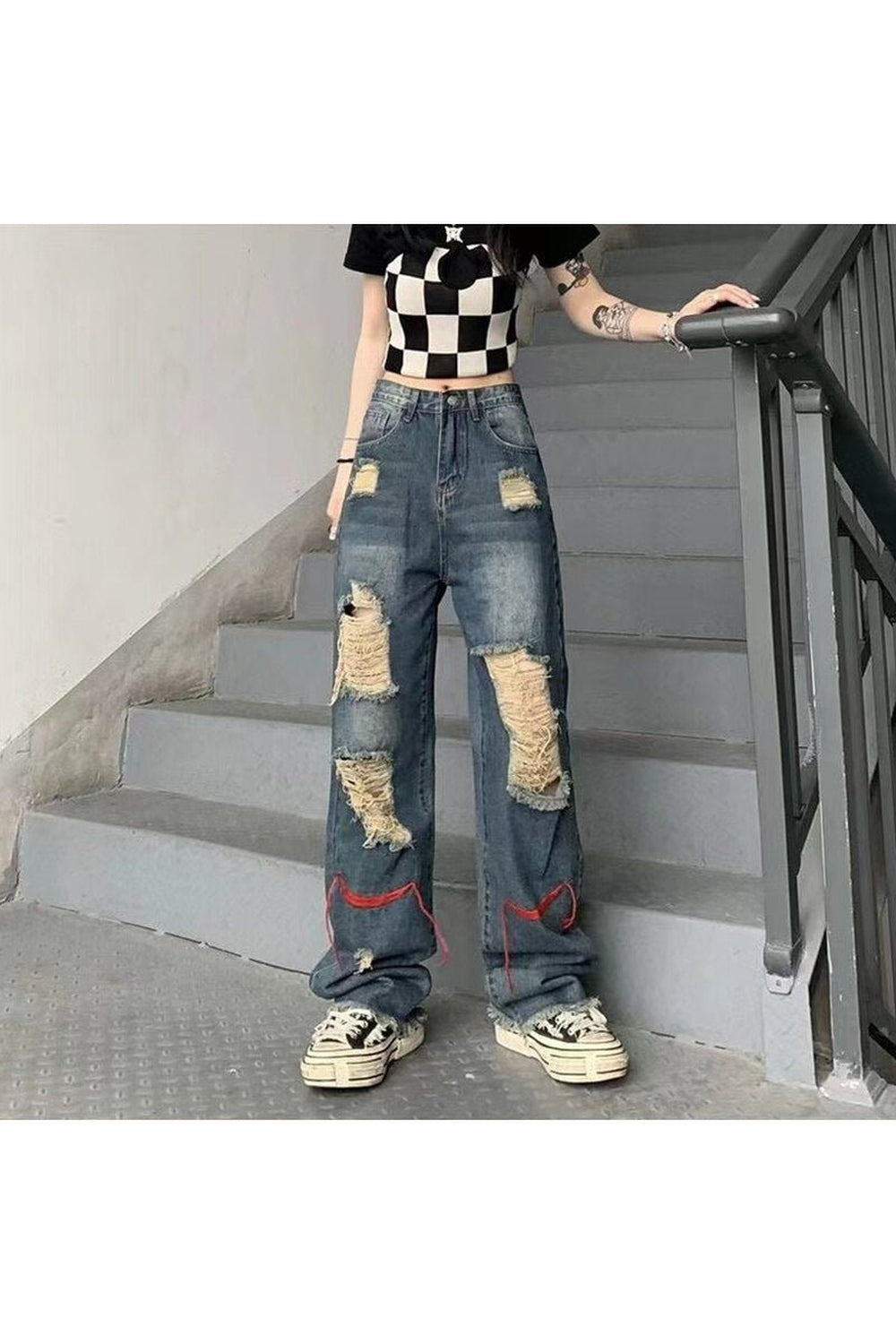 Fall Ripped High Waist Baggy Jeans