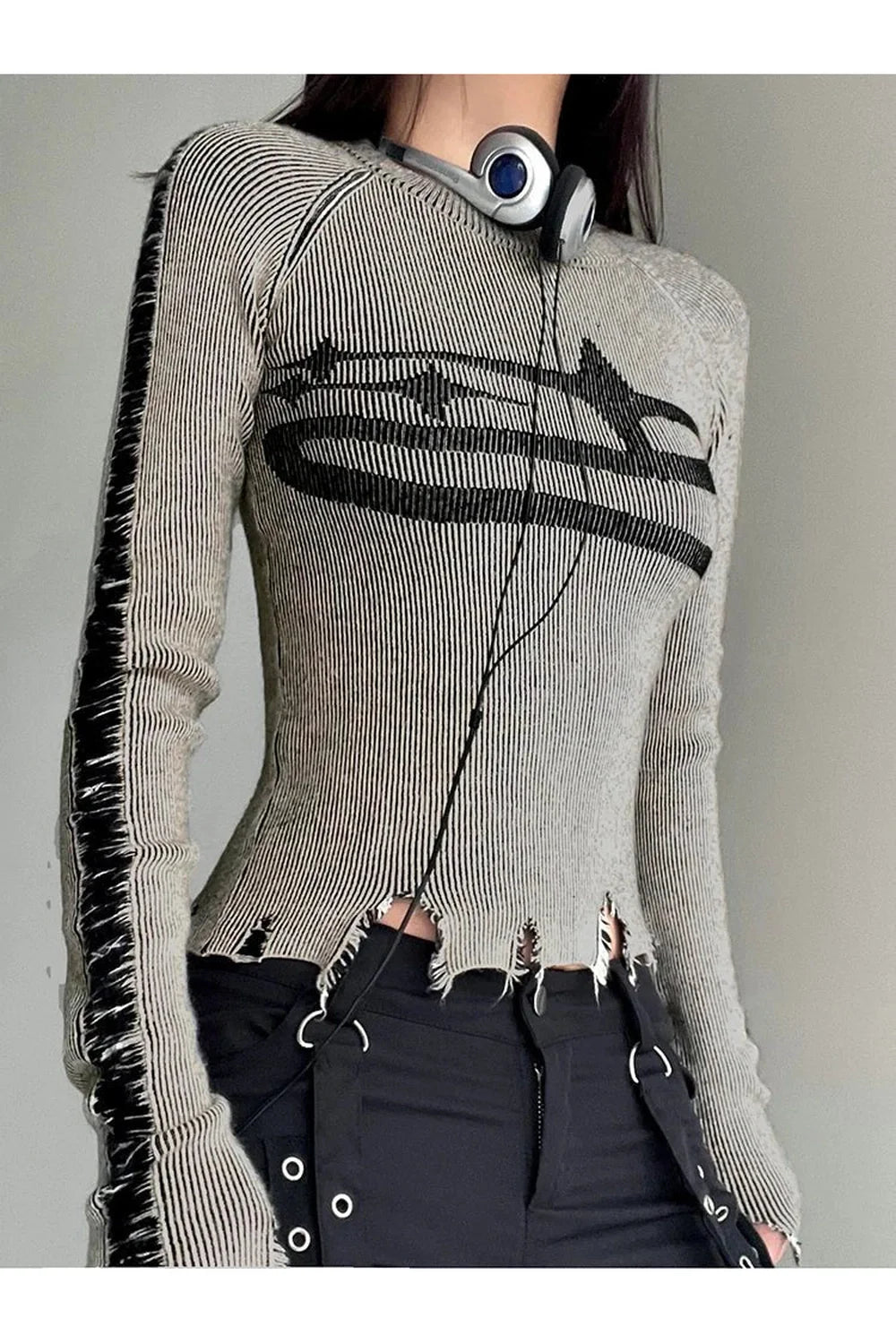 Pull Harajuku patchwork déchiré d'automne
