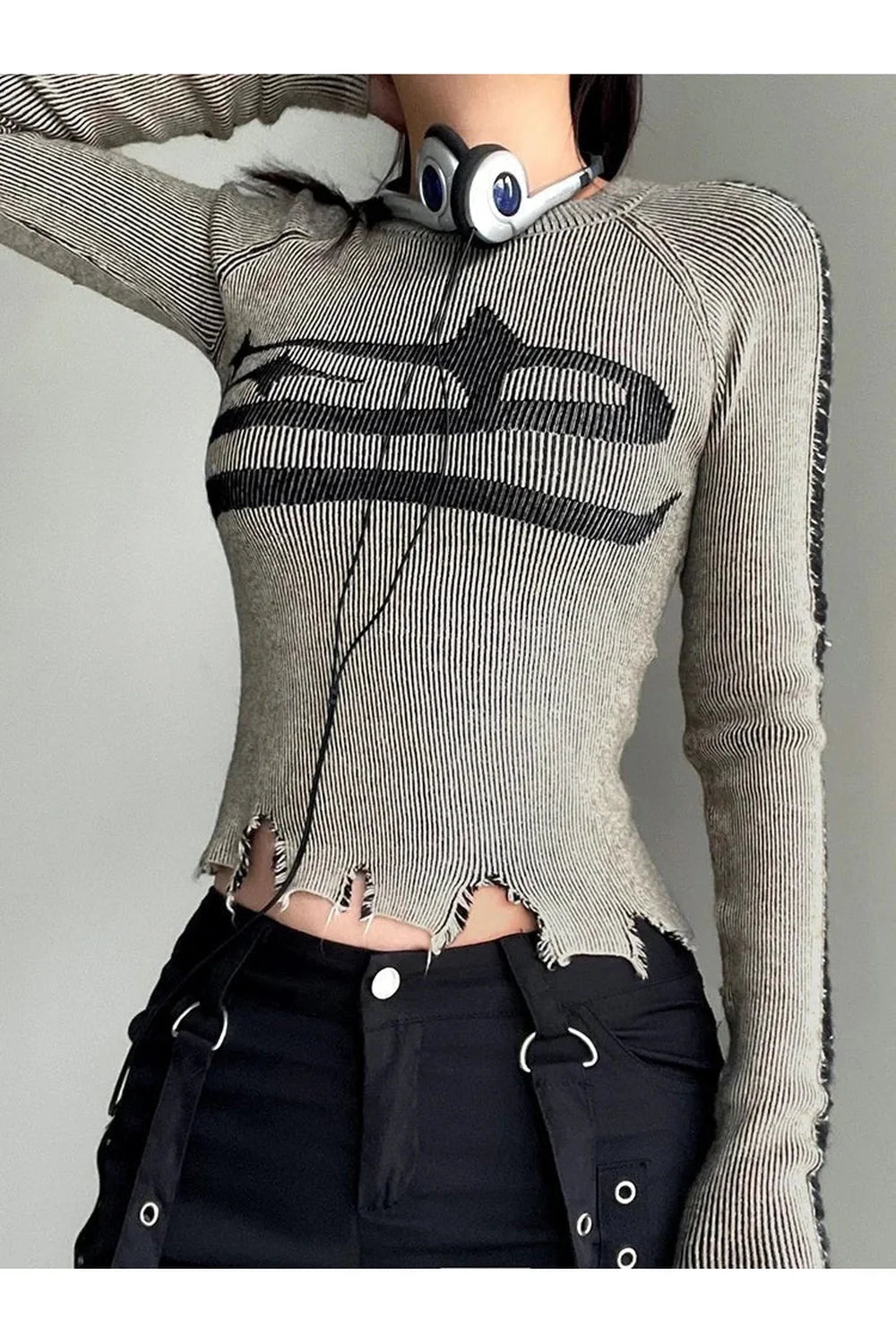 Pull Harajuku patchwork déchiré d'automne