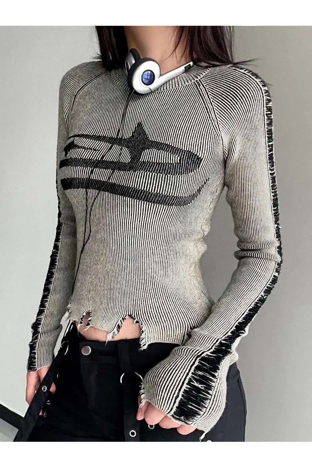Pull Harajuku patchwork déchiré d'automne