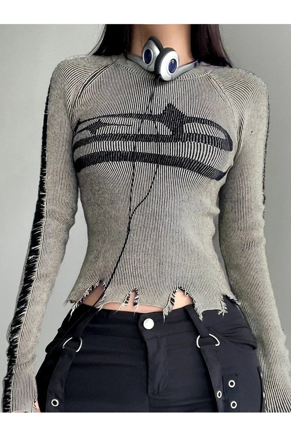 Pull Harajuku patchwork déchiré d'automne