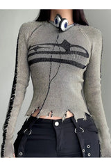 Pull Harajuku patchwork déchiré d'automne