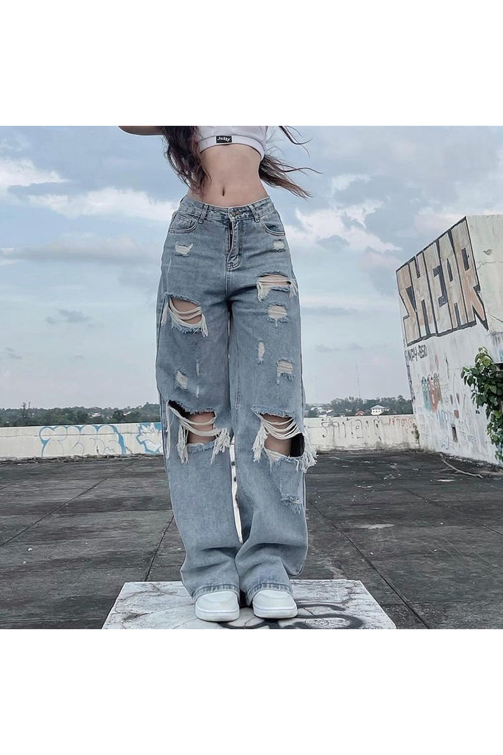 Ripped Wide Leg Cargo Pants