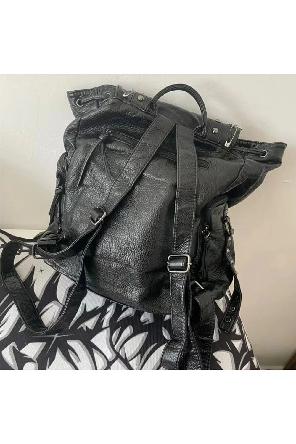 Rivet Chain Leather Backpack