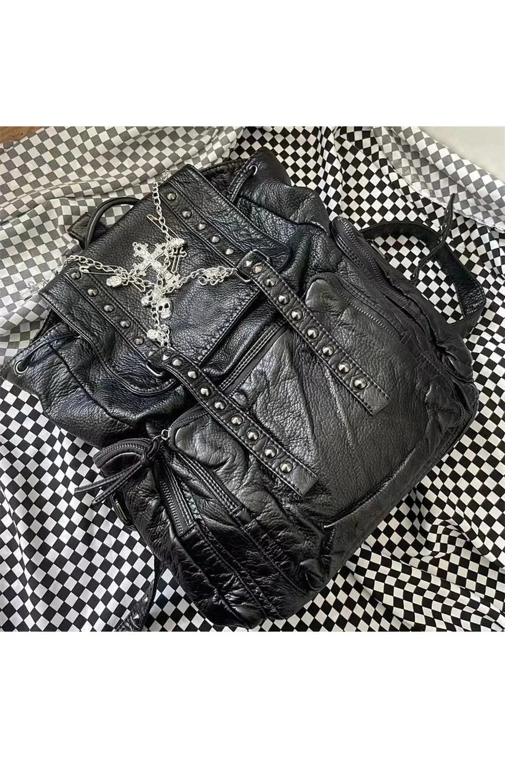 Rivet Chain Leather Backpack